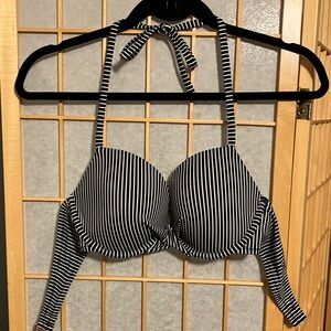 Shade & Shore Black and White Striped Halter Bikini Top